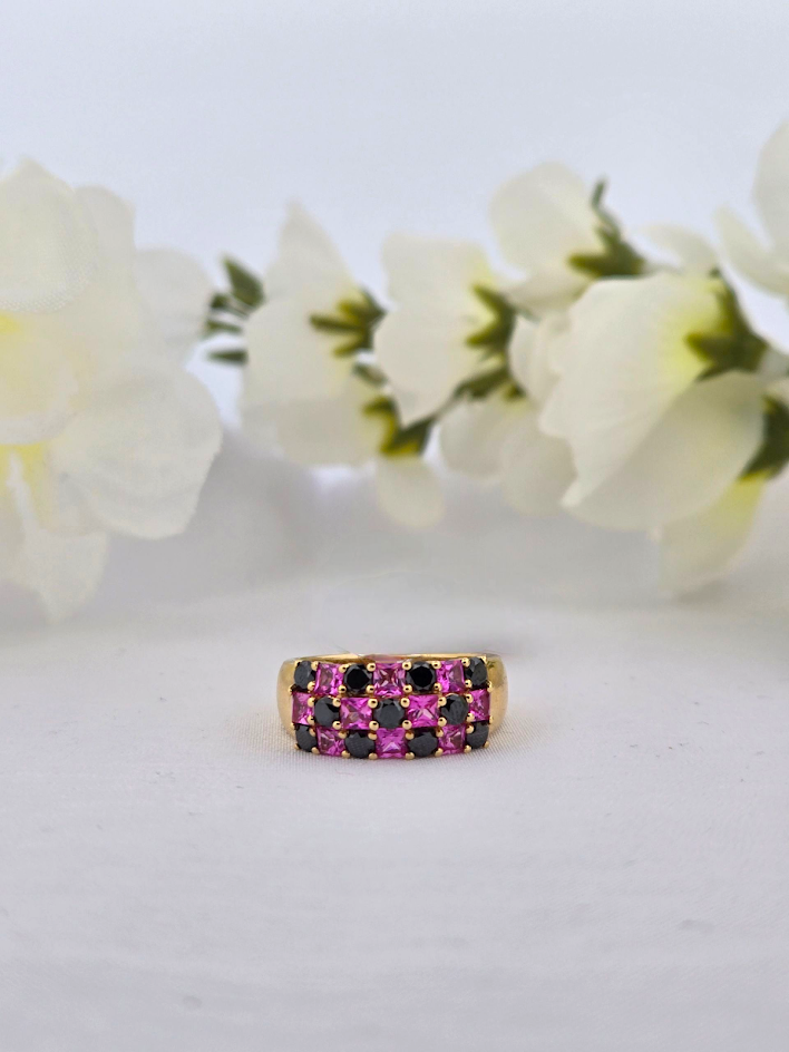 Ellen | 14k Yellow Gold | Pink Sapphire | Black Diamond | Ring
