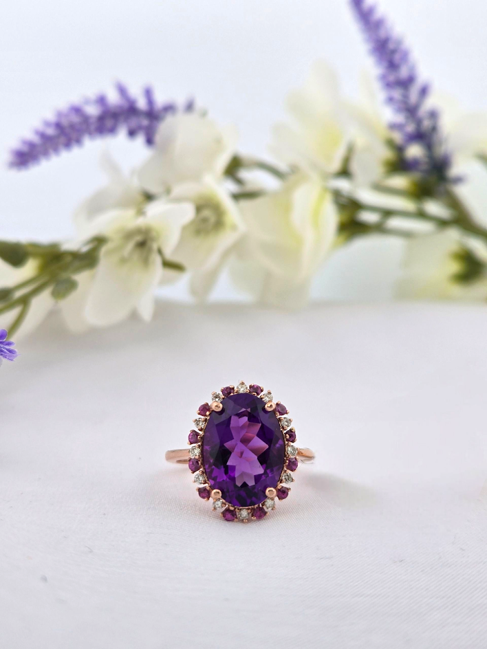 Laura | 14k Rose Gold | Amethyst | Diamond | Ring