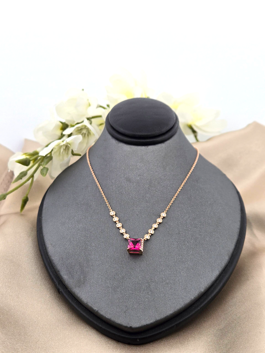 Candra | 18K Rose Gold | Pink Tourmaline | Natural Diamond | Necklace