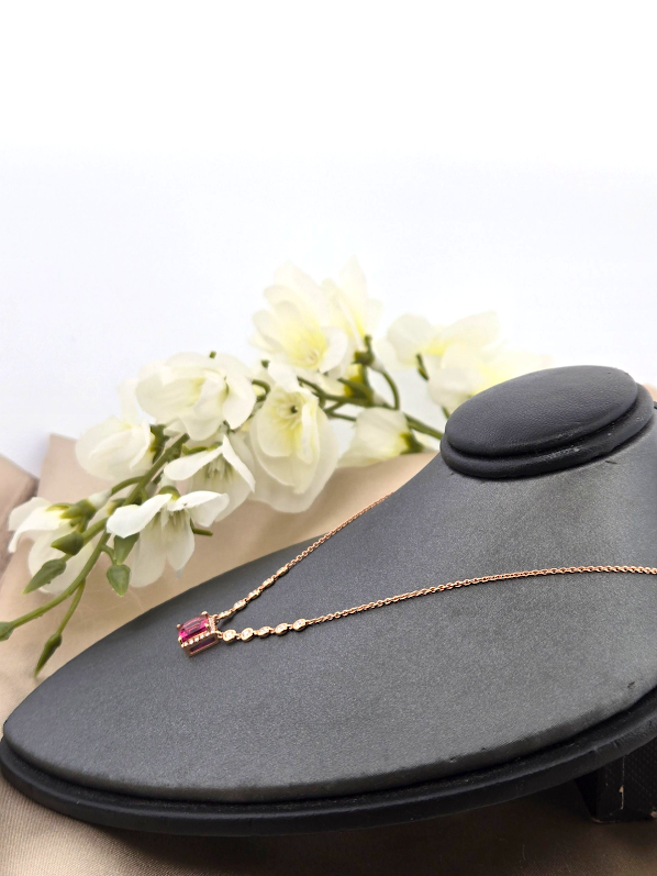 Candra | 18K Rose Gold | Pink Tourmaline | Natural Diamond | Necklace