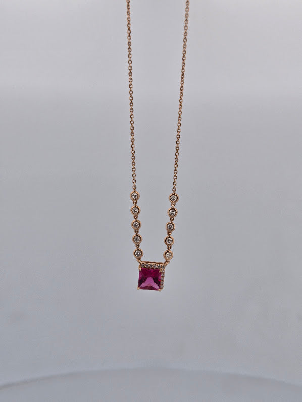 Candra | 18K Rose Gold | Pink Tourmaline | Natural Diamond | Necklace