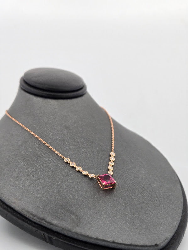 Candra | 18K Rose Gold | Pink Tourmaline | Natural Diamond | Necklace