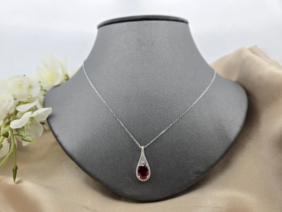 Josephina | 10k White Gold | Garnet & Natural Diamond | Necklace