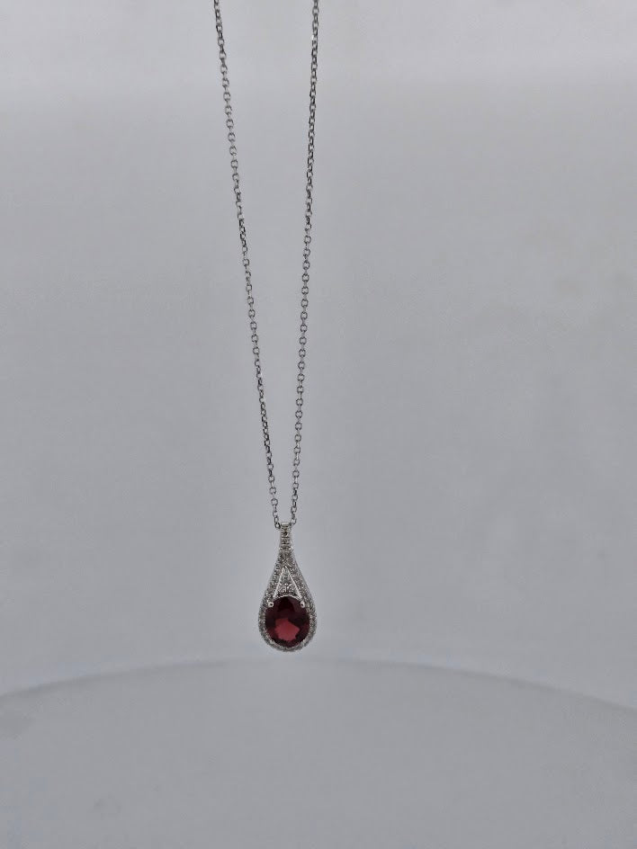 Josephina | 10k White Gold | Garnet & Natural Diamond | Necklace