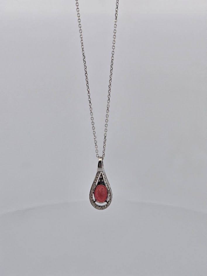 Josephina | 10k White Gold | Garnet & Natural Diamond | Necklace