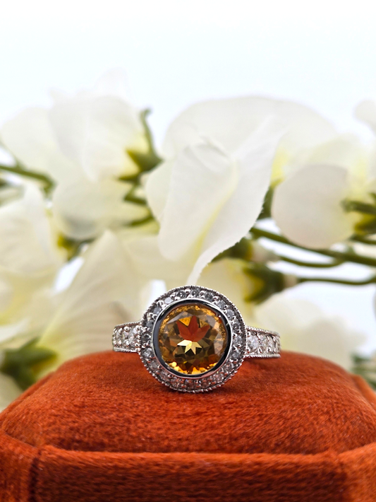 Vivian | 14k White Gold | Citrine & Natural Diamond | Ring