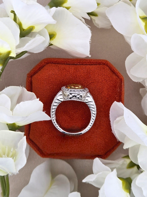 Vivian | 14k White Gold | Citrine & Natural Diamond | Ring