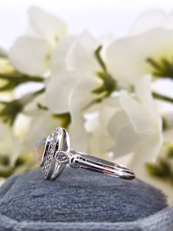 Pauline | 10k White Gold | Opal & Natural Diamond | Ring