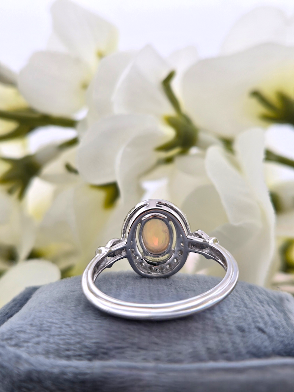 Pauline | 10k White Gold | Opal & Natural Diamond | Ring