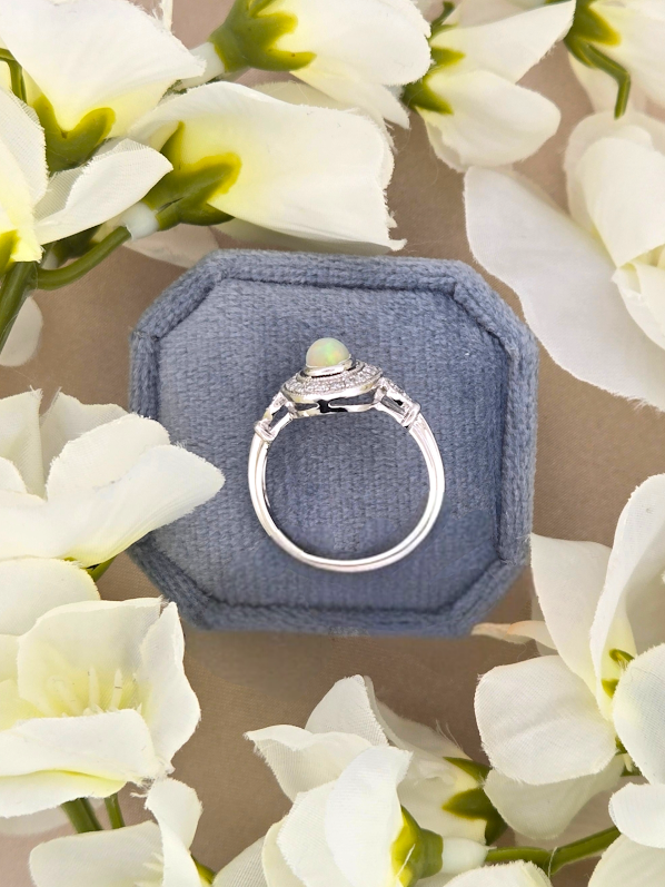 Pauline | 10k White Gold | Opal & Natural Diamond | Ring