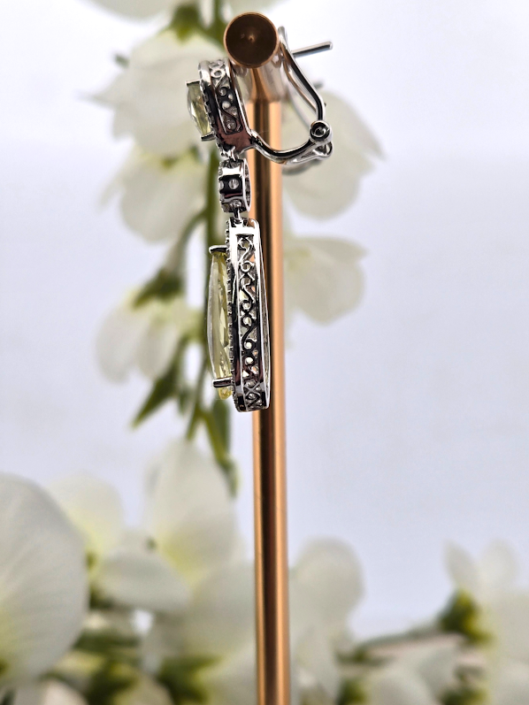 Sorriel | 14k White Gold | Green Quartz & Natural Diamond | Earrings