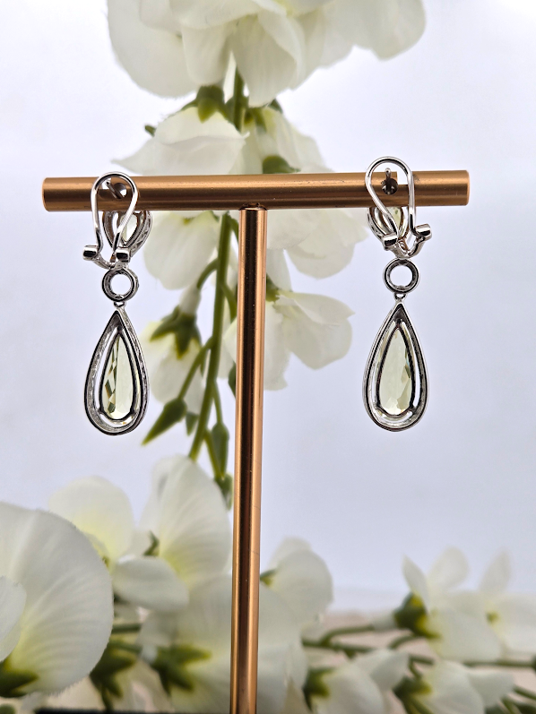 Sorriel | 14k White Gold | Green Quartz & Natural Diamond | Earrings