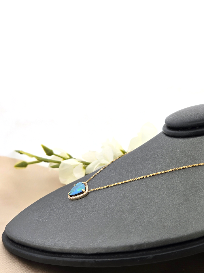 Maylin | 14k Yellow Gold | Opal & Natural Diamond | Necklace