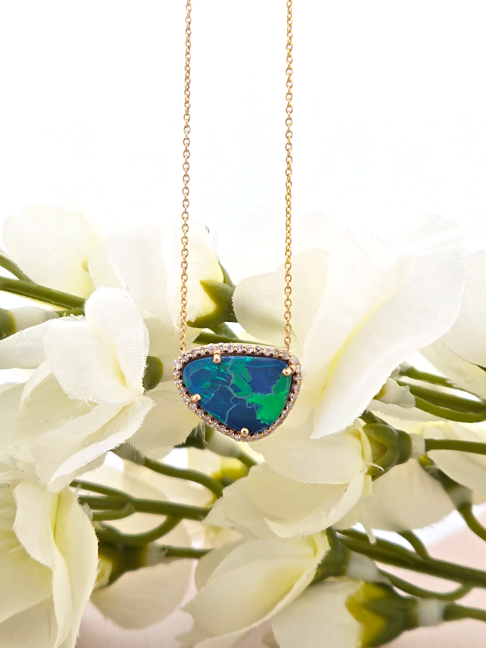Maylin | 14k Yellow Gold | Opal & Natural Diamond | Necklace