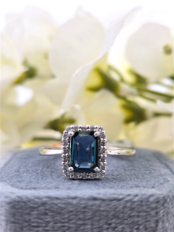 Milly | 10k White Gold | London Blue Topaz & Natural Diamond | Ring
