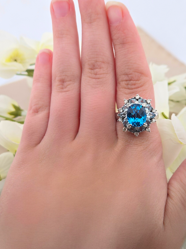 Sueselle | 14k White Gold | Blue Topaz, Aquamarine & Natural Diamond | Ring