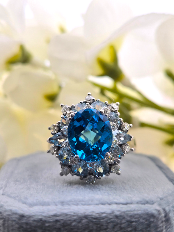 Sueselle | 14k White Gold | Blue Topaz, Aquamarine & Natural Diamond | Ring