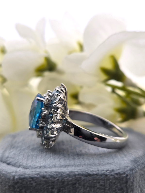Sueselle | 14k White Gold | Blue Topaz, Aquamarine & Natural Diamond | Ring