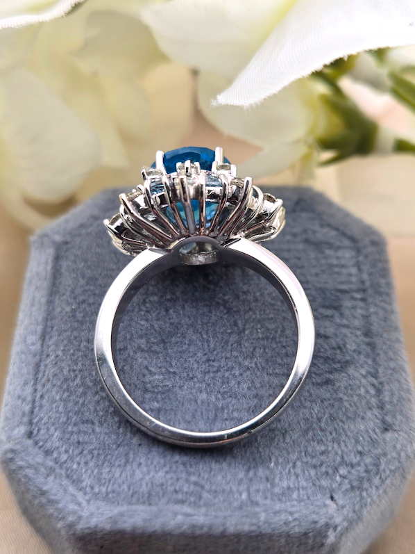 Sueselle | 14k White Gold | Blue Topaz, Aquamarine & Natural Diamond | Ring