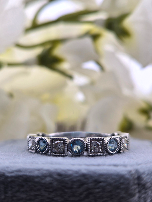 Hannah | 14k White Gold | Aquamarine & Natural Diamond | Ring