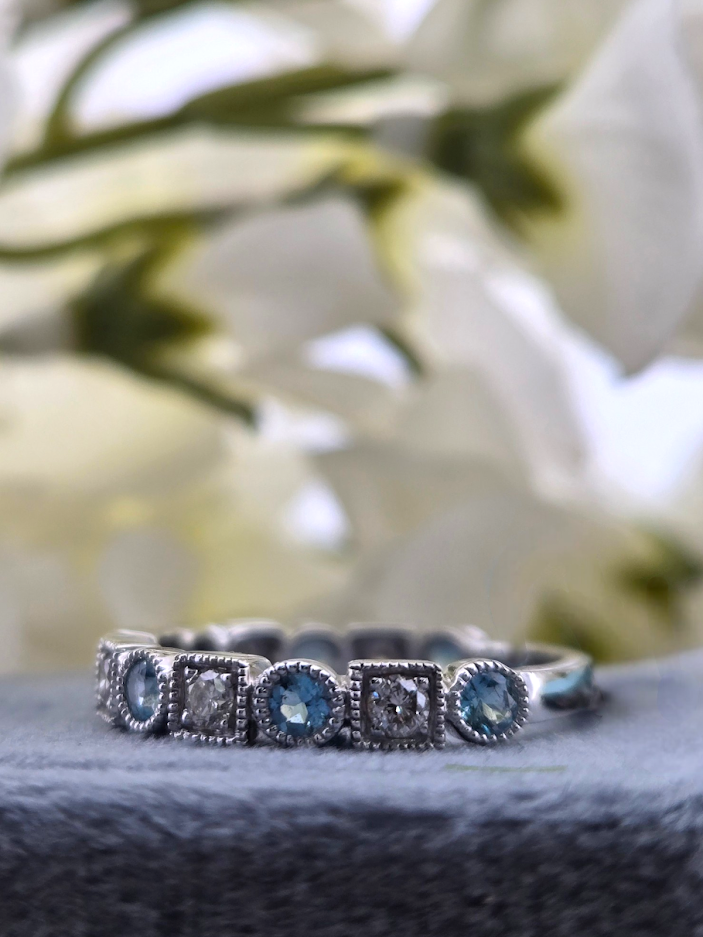 Hannah | 14k White Gold | Aquamarine & Natural Diamond | Ring
