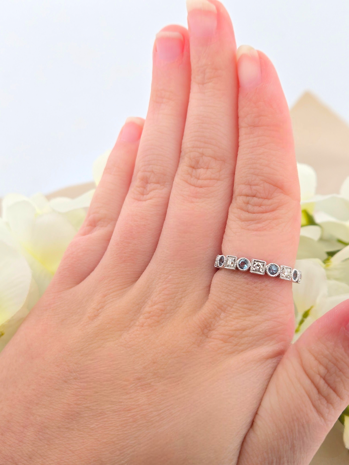 Hannah | 14k White Gold | Aquamarine & Natural Diamond | Ring