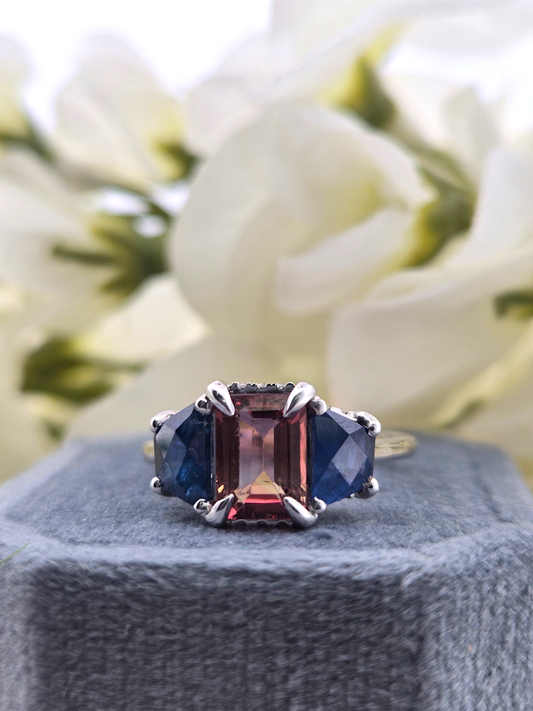 Andromeda | 14k White Gold | Tourmaline, Sapphire, & Natural Diamond | Ring