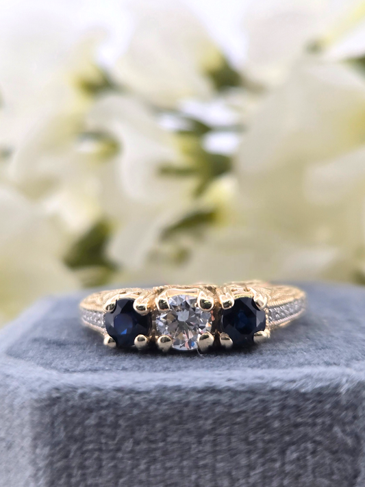 Francesca | 14k Yellow Gold | Sapphire & Natural Diamond | Ring