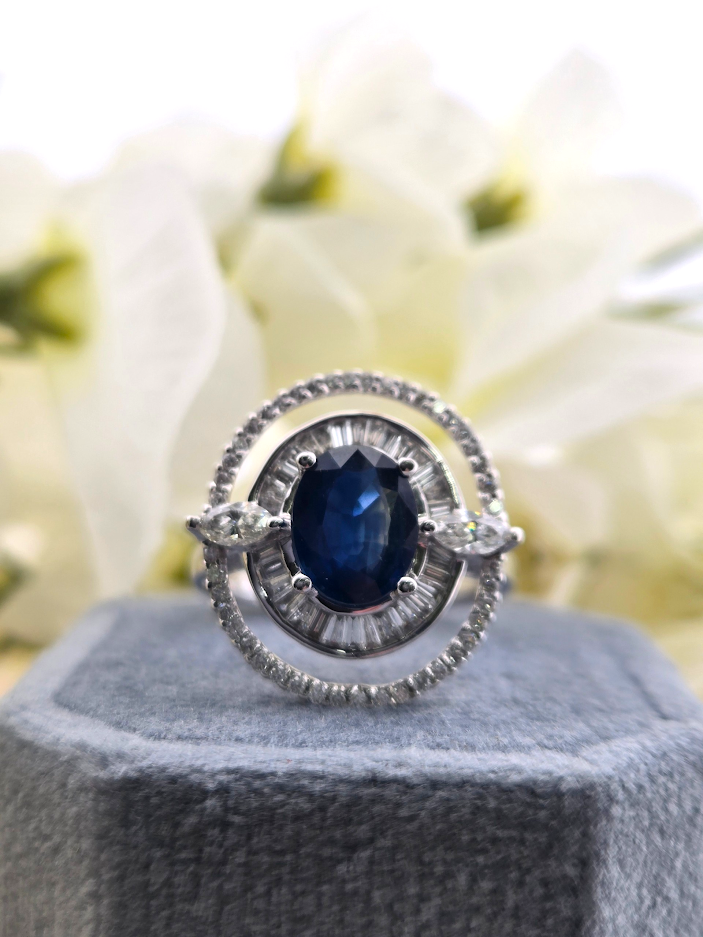 Avaline | 14k White Gold | Sapphire & Natural Diamond | Ring