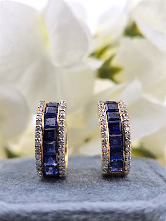 Elena | 14k Yellow Gold | Sapphire & Natural Diamond | Earrings