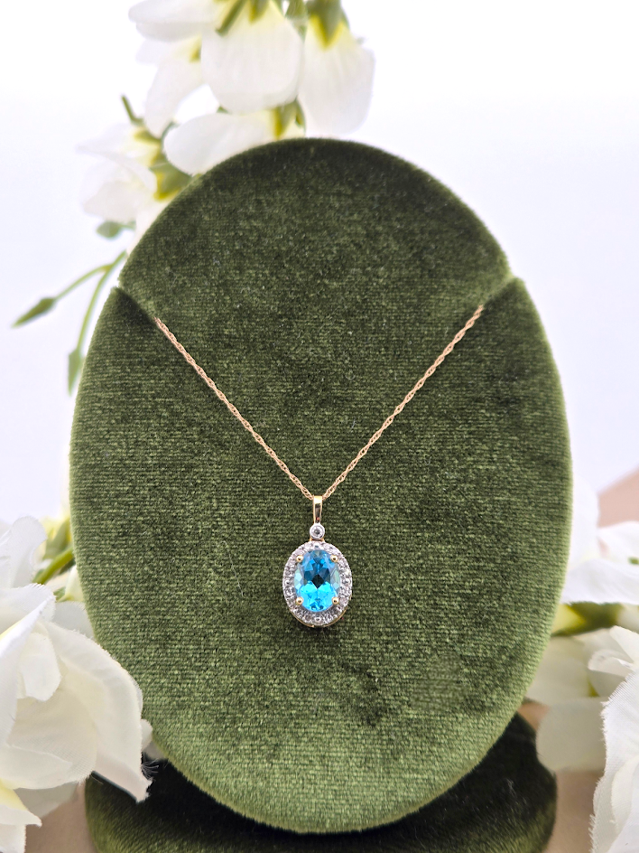 Aerie | 10k Yellow Gold | Blue Topaz & Natural Diamonds | Necklace
