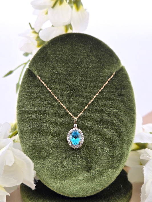 Aerie | 10k Yellow Gold | Blue Topaz & Natural Diamonds | Necklace
