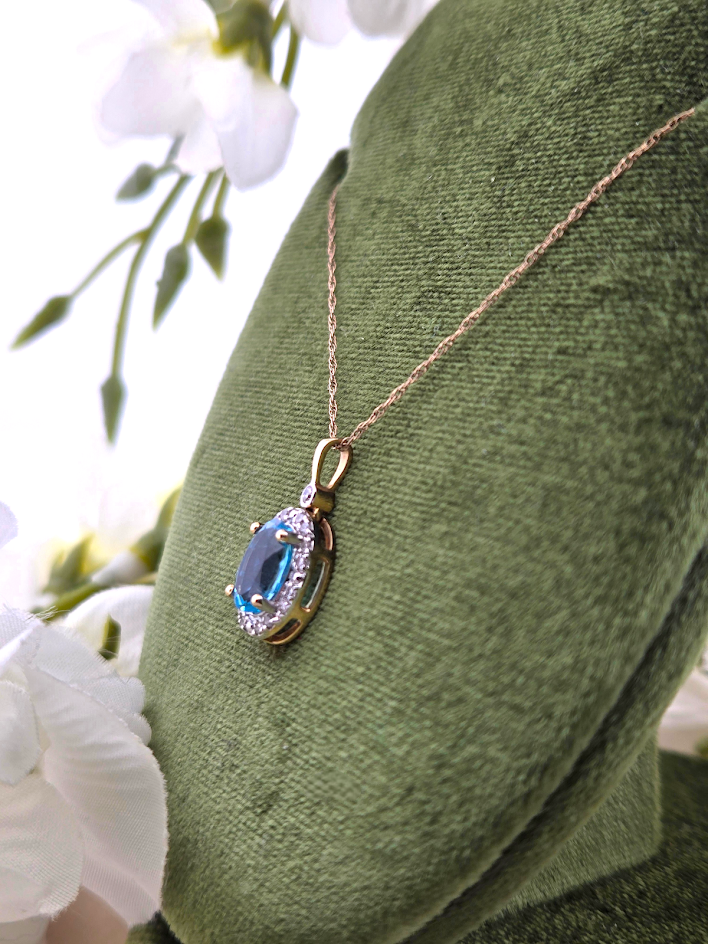 Aerie | 10k Yellow Gold | Blue Topaz & Natural Diamonds | Necklace