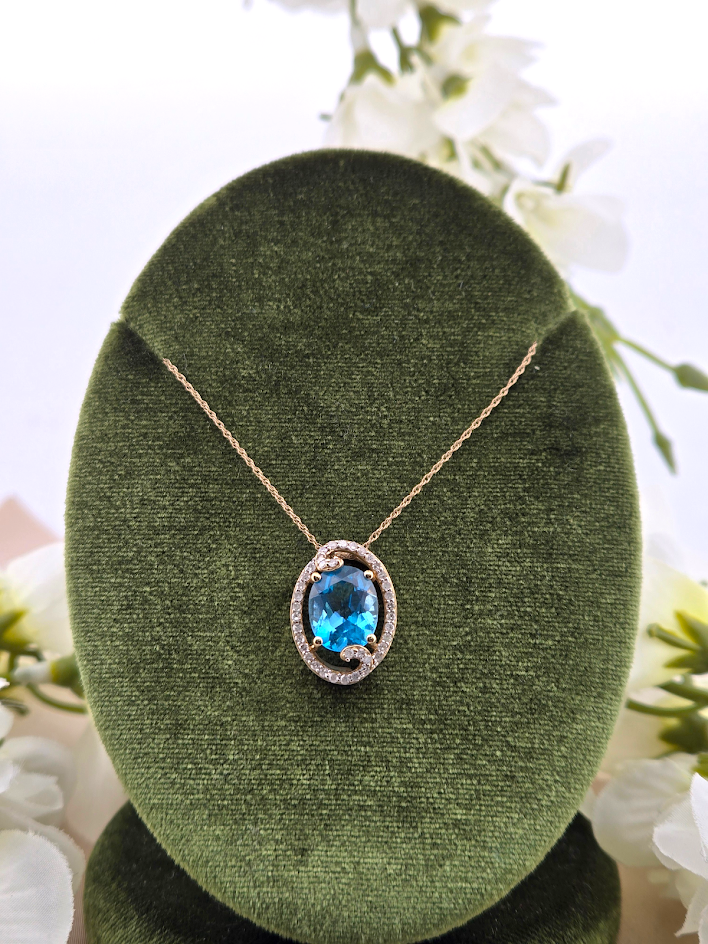 Lenny | 10k Yellow Gold | Blue Topaz & Natural Diamond | Necklace