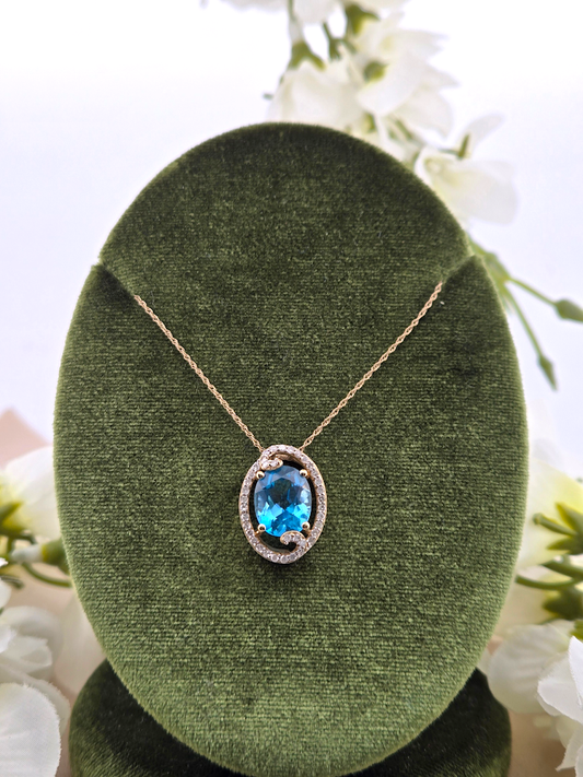 Lenny | 10k Yellow Gold | Blue Topaz & Natural Diamond | Necklace