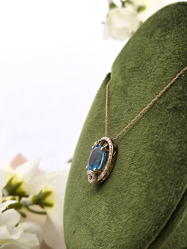 Lenny | 10k Yellow Gold | Blue Topaz & Natural Diamond | Necklace