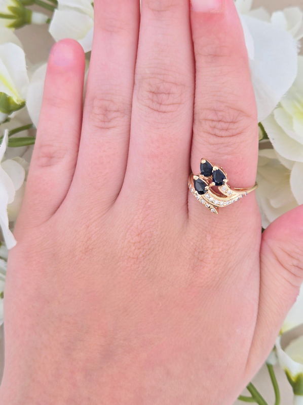 Julie | 14k Yellow Gold | London Blue Topaz & Natural Diamond | Ring