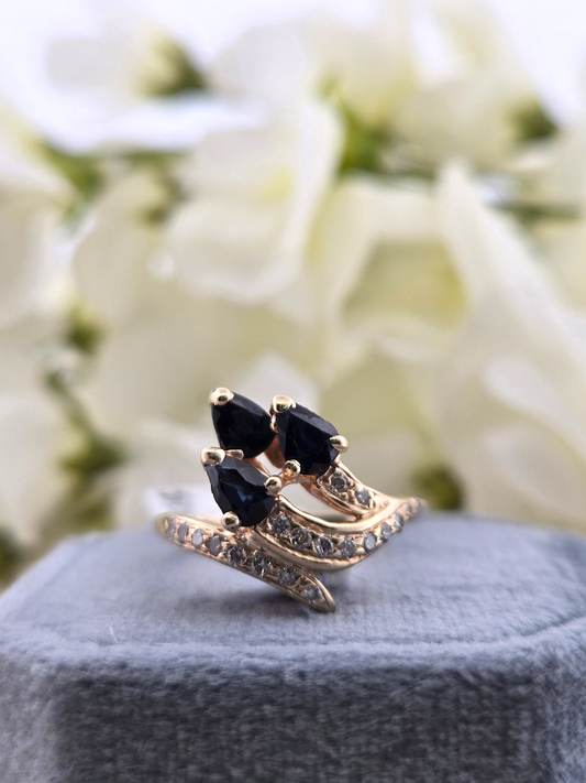 Julie | 14k Yellow Gold | London Blue Topaz & Natural Diamond | Ring