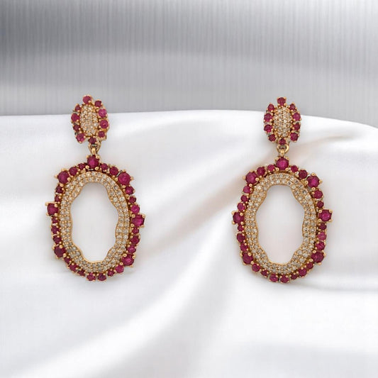 Sorrel Ruby & Diamond Earrings 14K Yellow Gold, 2.86ct Ruby Gemstone Earrings, Elegant Fine Jewelry, Luxury Gift for Her