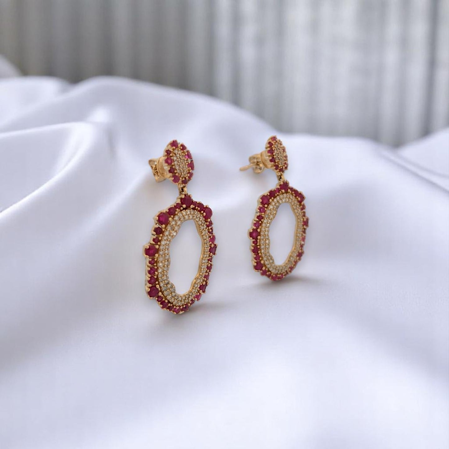 Sorrel Ruby & Diamond Earrings 14K Yellow Gold, 2.86ct Ruby Gemstone Earrings, Elegant Fine Jewelry, Luxury Gift for Her