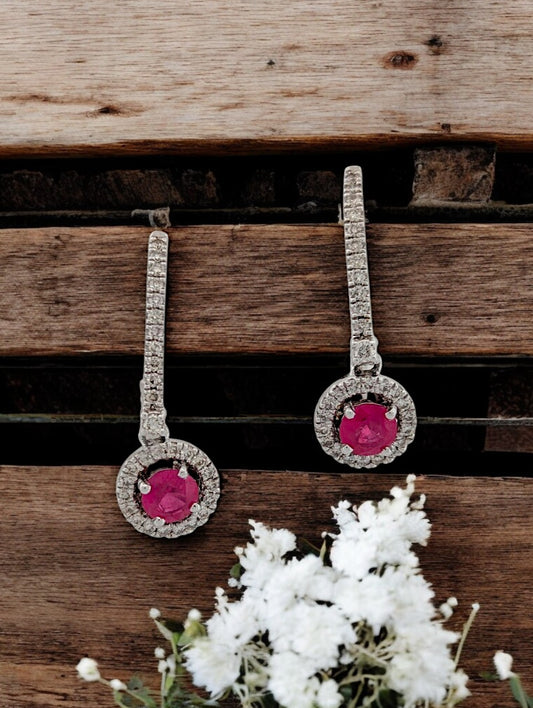 10k white gold lever back earrings with .40 ctw Rubies and .35 ctw Diamonds