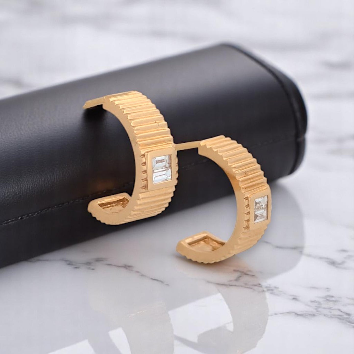 Arcadia – 18K Yellow Gold Half Hoop Post Earrings with 0.18 CTW Natural Diamonds
