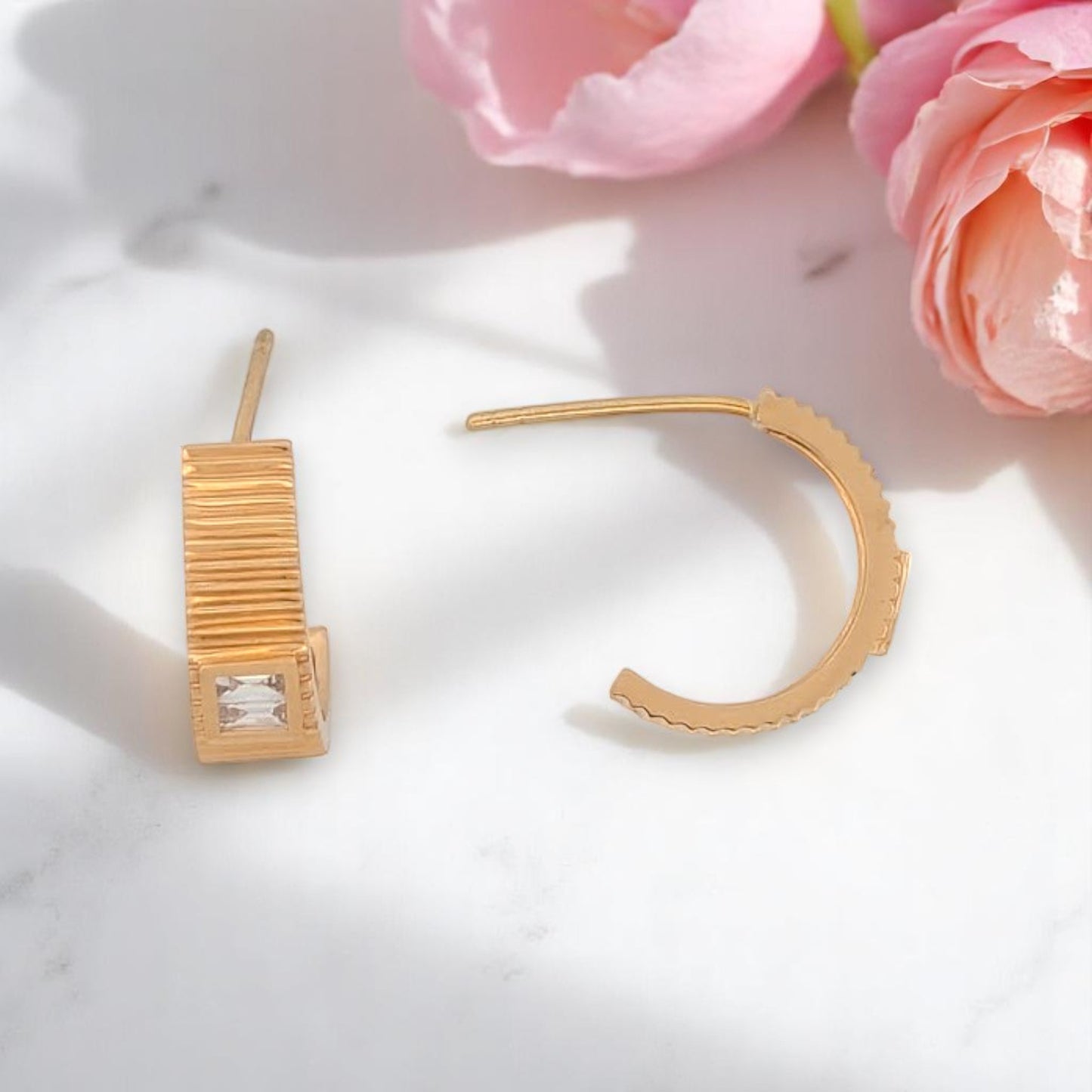 Arcadia – 18K Yellow Gold Half Hoop Post Earrings with 0.18 CTW Natural Diamonds