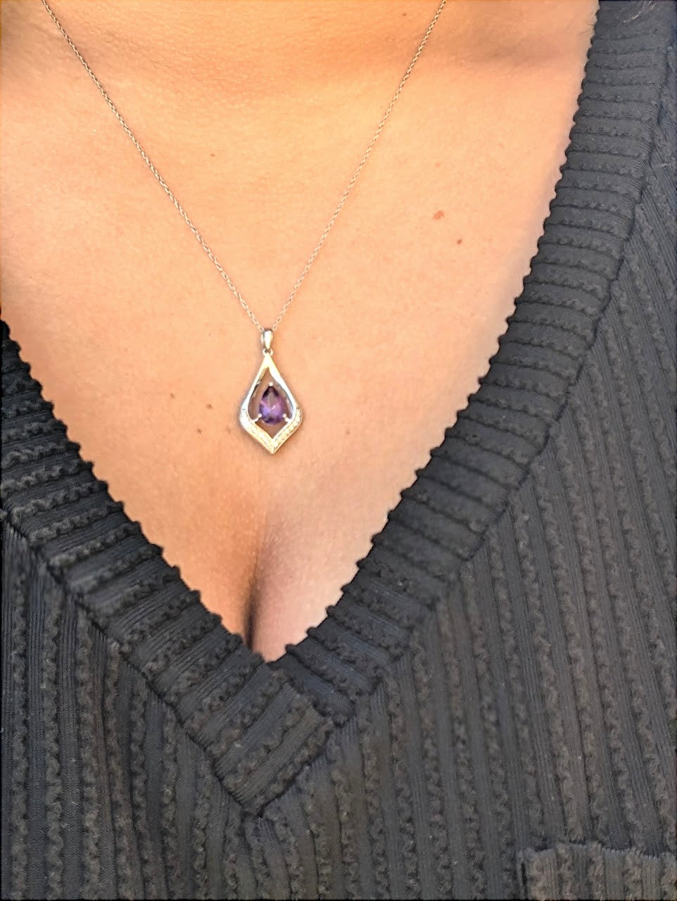 Seven Necklace | 10k White Gold Diamond & Sapphire Necklace | Dainty Jewelry Gift for Her