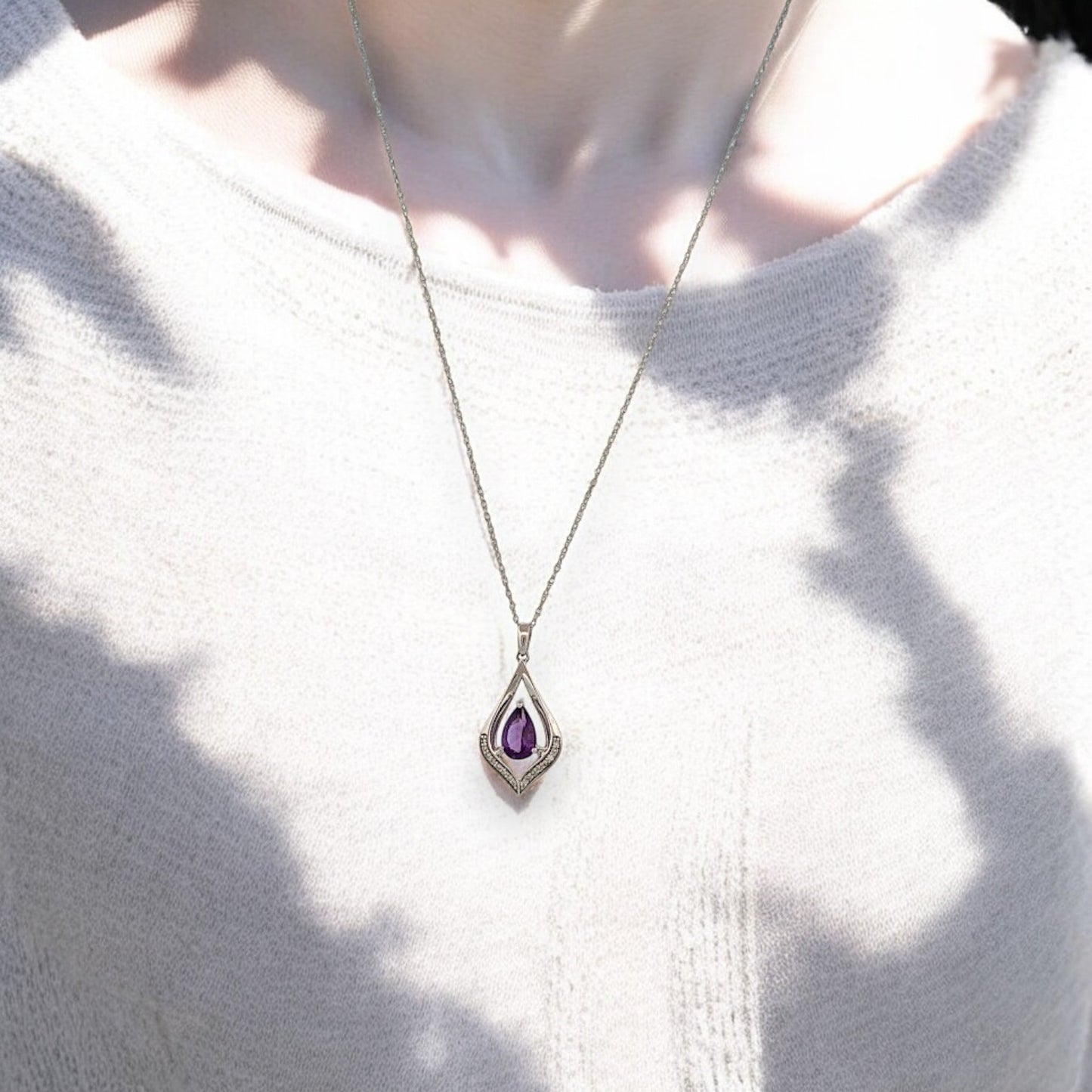 Seven Necklace | 10k White Gold Diamond & Sapphire Necklace | Dainty Jewelry Gift for Her