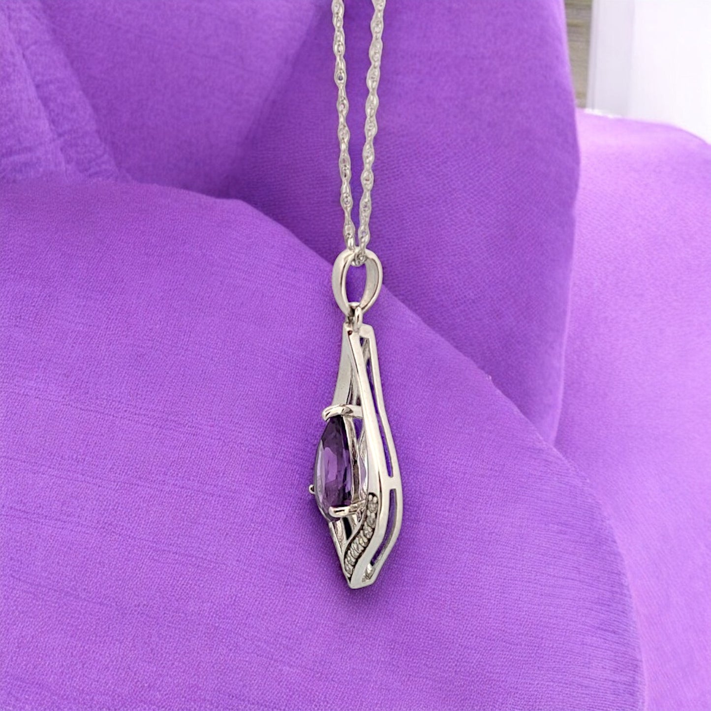 Seven Necklace | 10k White Gold Diamond & Sapphire Necklace | Dainty Jewelry Gift for Her