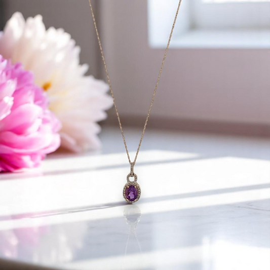 Storm Necklace | 10k Yellow Gold Diamond & Amethyst Jewelry | Bold Elegant Gift for Her