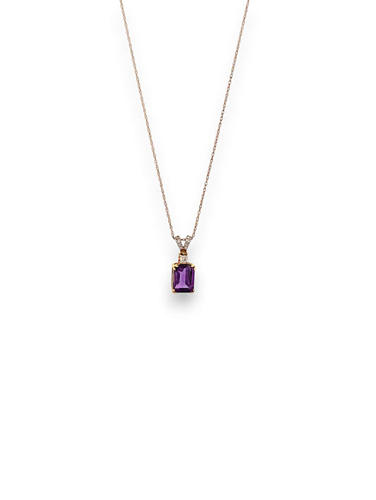 Raine Necklace | 10k Yellow Gold Dainty Necklace | 0.03ct Diamonds & Amethyst Jewelry | February Birthstone Gift, Anniversary