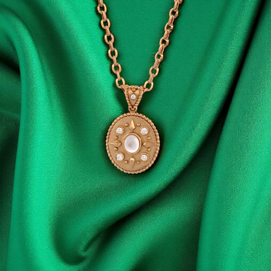 18k Yellow Gold Pendant with 1.18 ct Mother of Pearl and .12 ctw Natural Diamonds