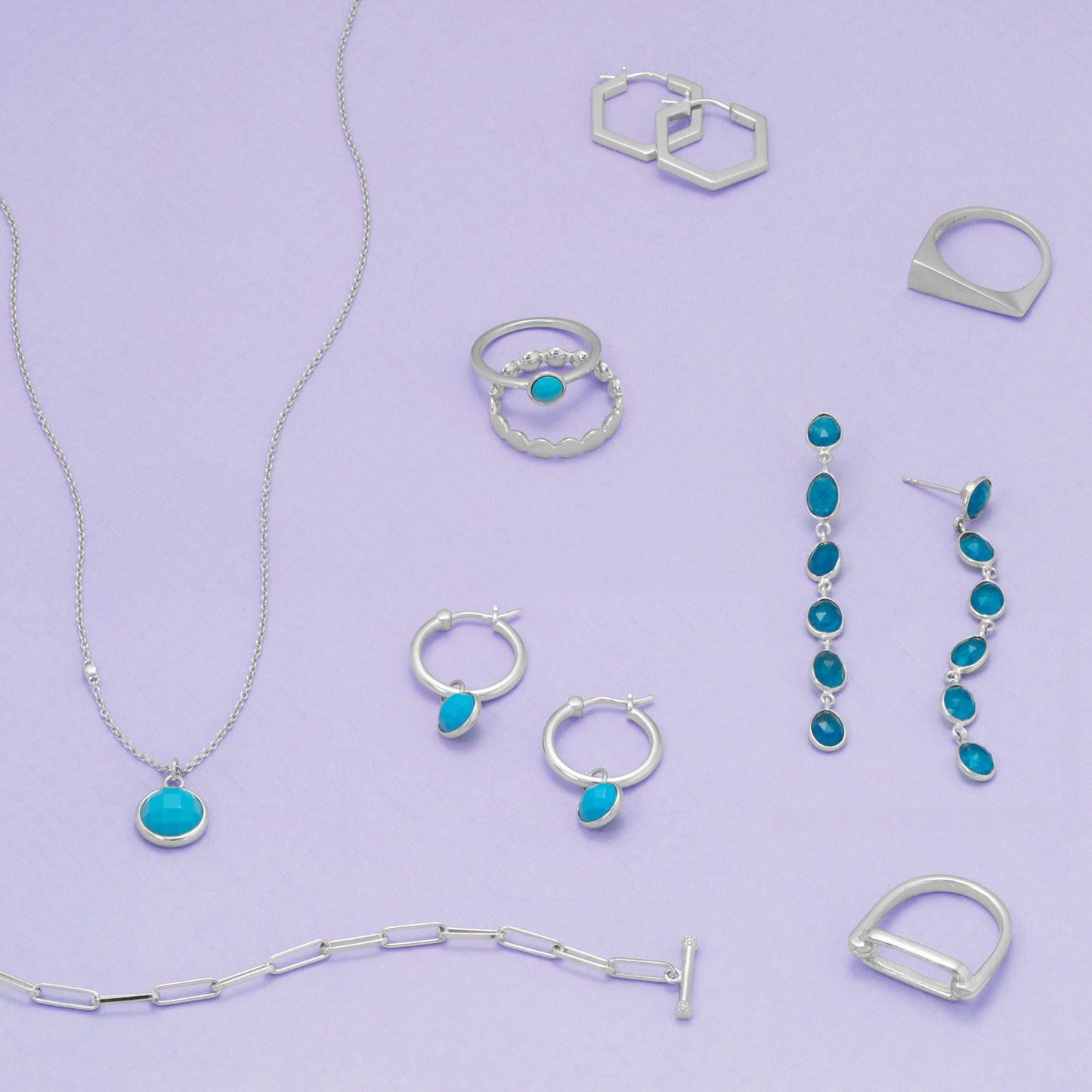 16" + 2" Rhodium Plated Faceted Turquoise Necklace